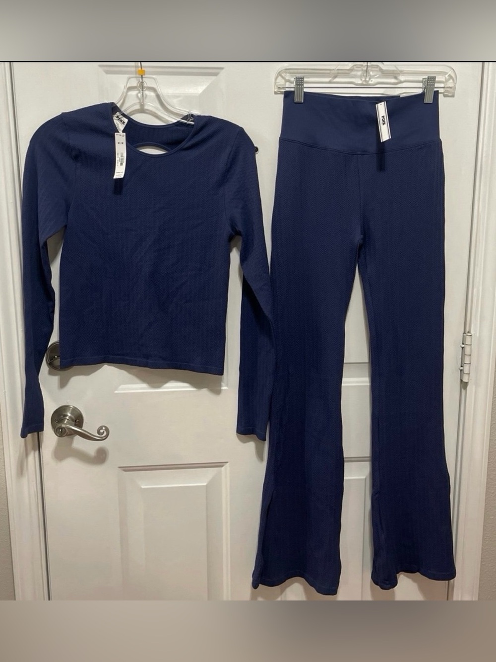 Pink Victoria Secret seamless cable knit set size M flare pants